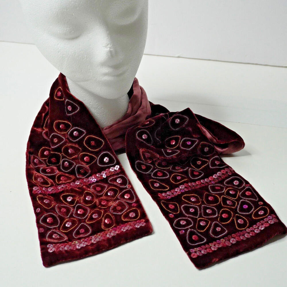 Purple Velvet Scarf Sequins Boho Fairy Whimsigoth Hippie Y2K‎ Bedazzled Bohemian